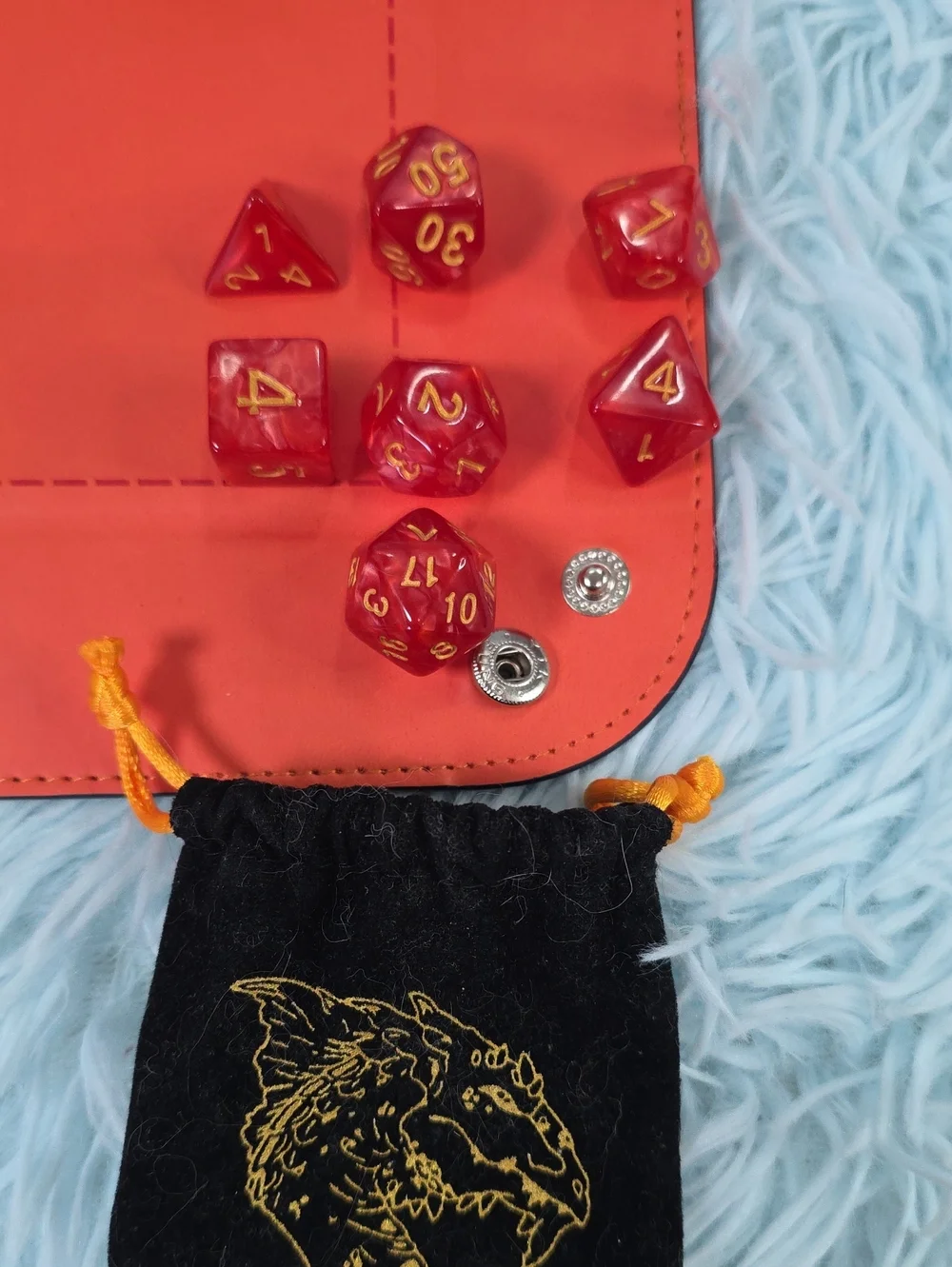 28pc Polyhedral DND Dice Set with Snap Corner Dice Tray & 4 Dice Storage Bags